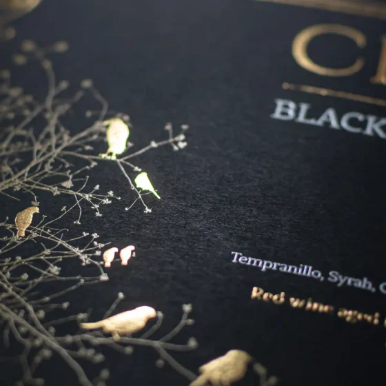 Etiquetas para botellas de vino - Etiqueta adhesiva impresión Serigrafia 3 colore + stamping -- Soporte Ispira Nero