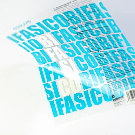 Etiqueta adhesiva impresión Serigrafia 3 colores -- Soporte Polipropileno transparente